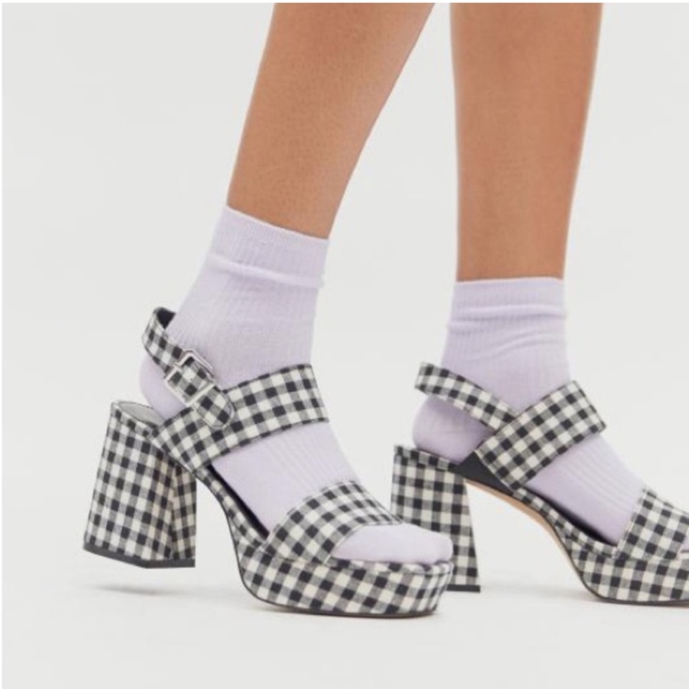 NEW urban outfitters Rachel Gingham strapped platform heel
